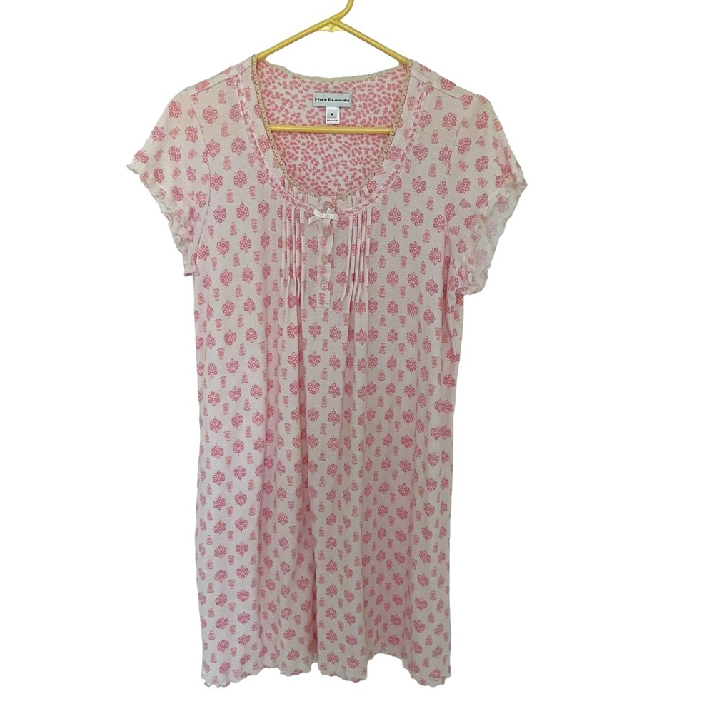 Miss Elaine Women’s Cap Sleeve Nightgown Size Medium Pink Floral Pattern